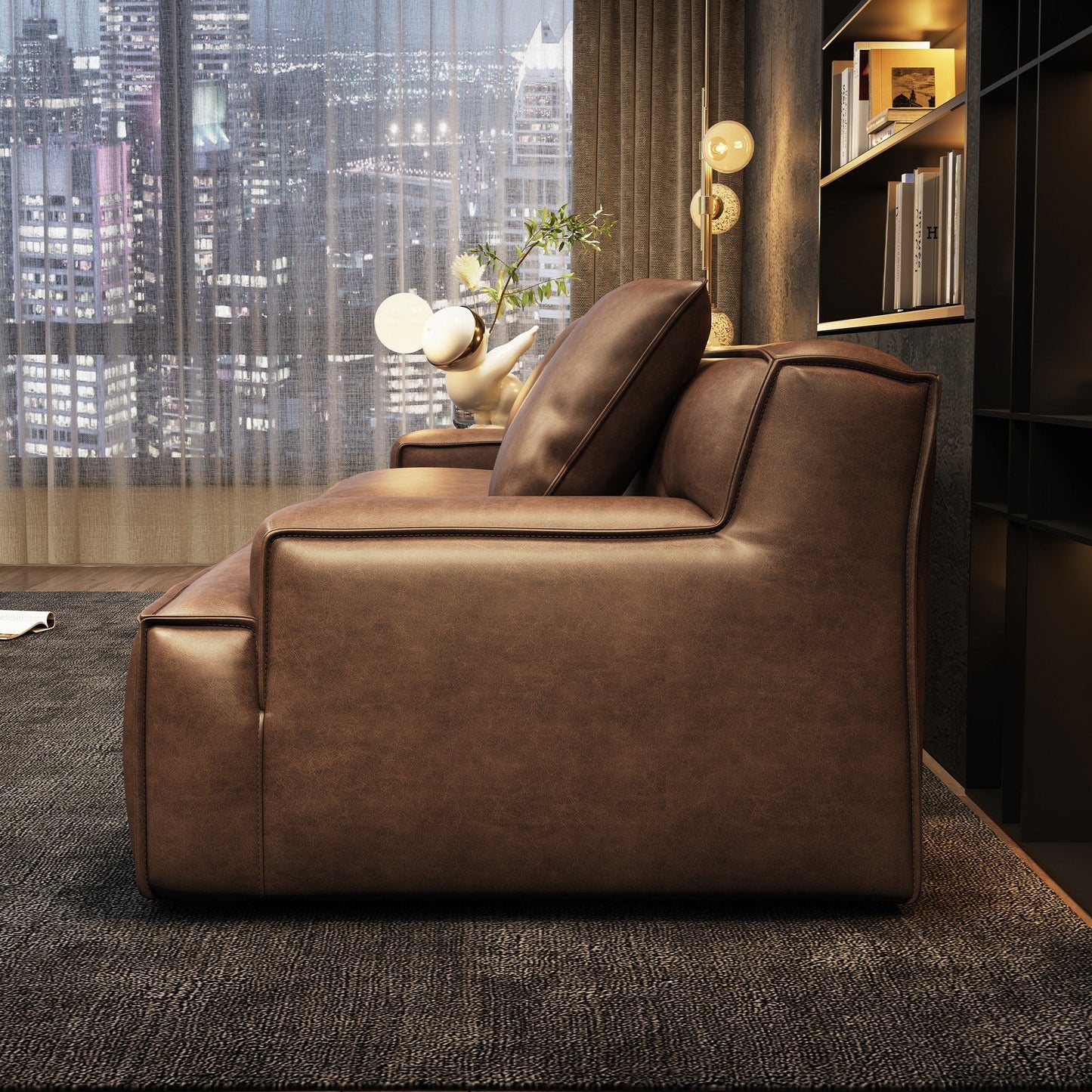Canapé rembourré en cuir avec accoudoirs encastrés pour salon - 110,2 l - 110,2 x 28,35