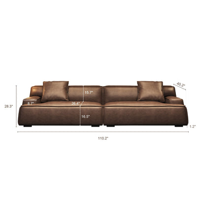 Canapé rembourré en cuir avec accoudoirs encastrés pour salon - 110,2 l - 110,2 x 28,35