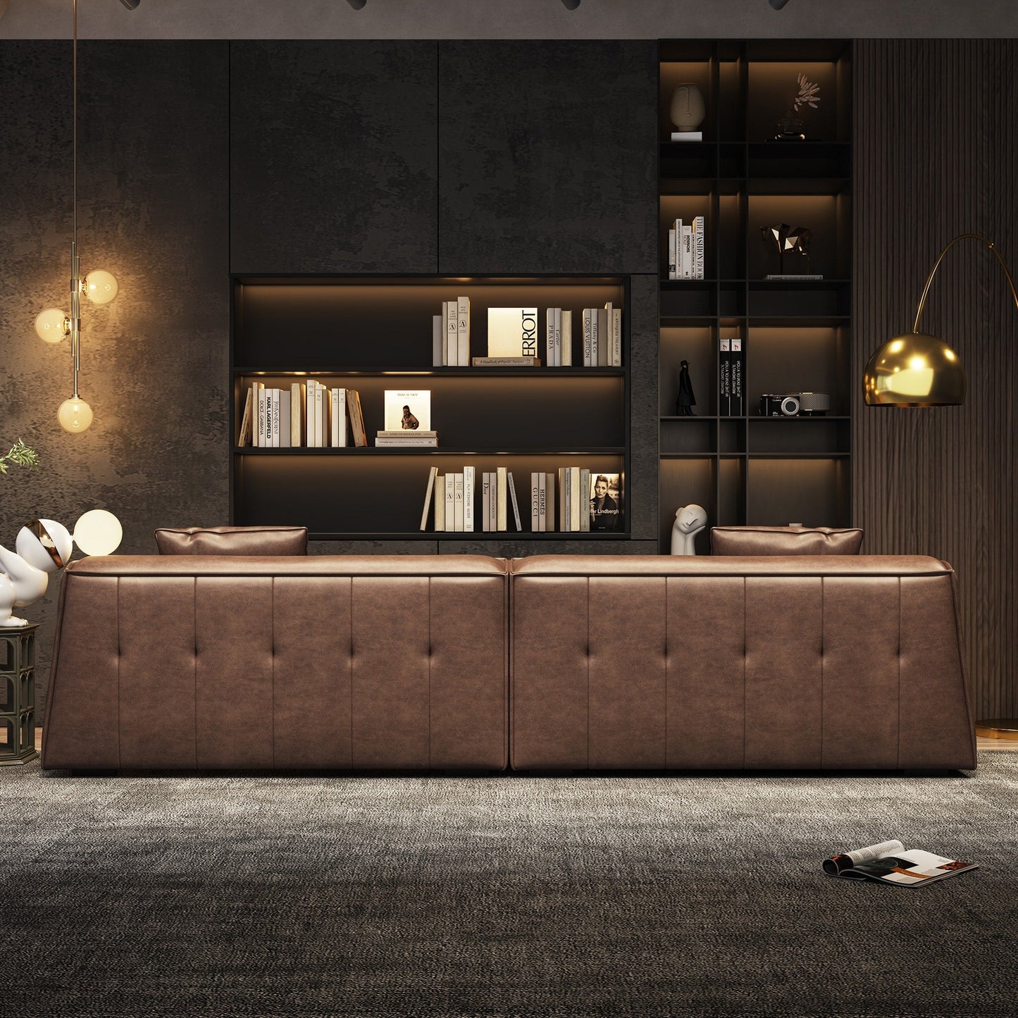 Canapé rembourré en cuir avec accoudoirs encastrés pour salon - 110,2 l - 110,2 x 28,35