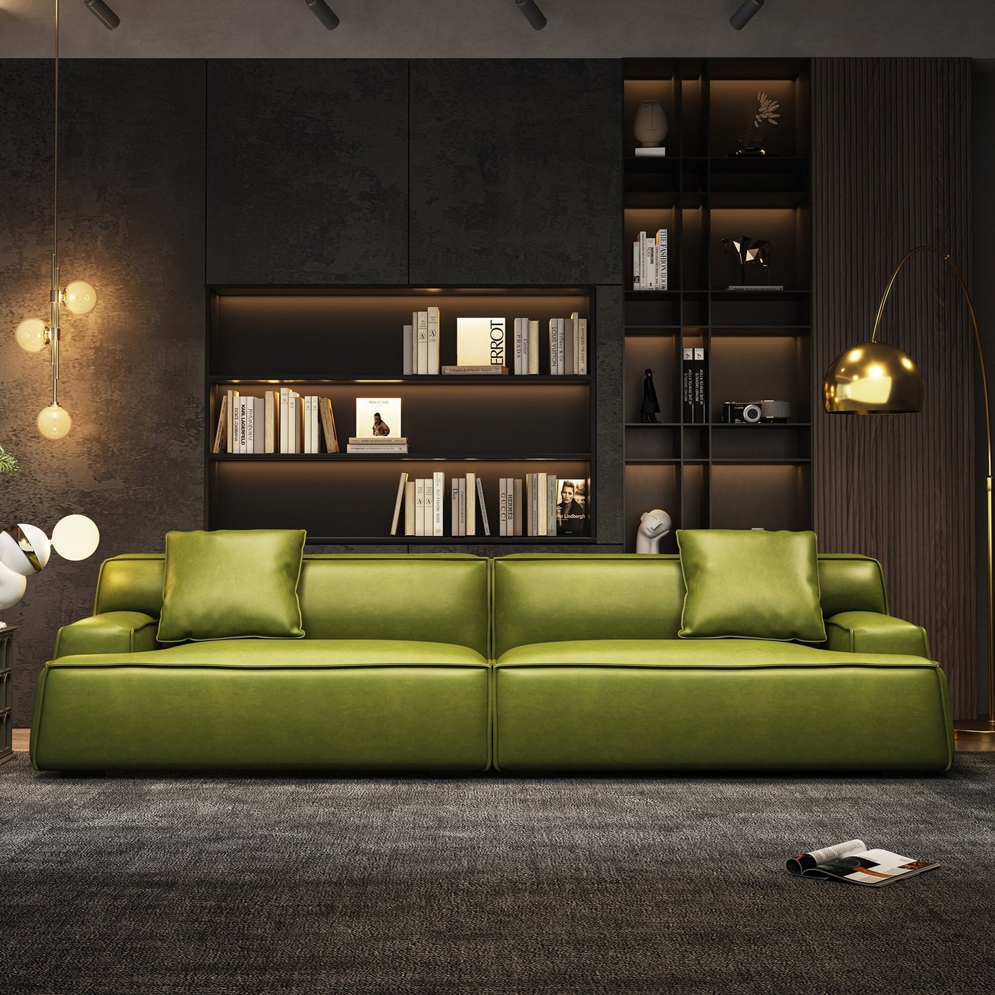 Canapé rembourré en cuir avec accoudoirs encastrés pour salon - 110,2 l - 110,2 x 28,35