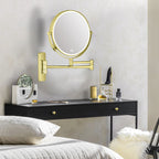 Miroir de maquillage mural rond de 8 pouces, rechargeable, grossissement 1x/10x, 3 lumières colorées