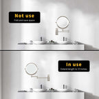 Miroir de maquillage mural rond de 8 pouces, rechargeable, grossissement 1x/10x, 3 lumières colorées