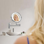 Miroir de maquillage mural rond de 8 pouces, rechargeable, grossissement 1x/10x, 3 lumières colorées