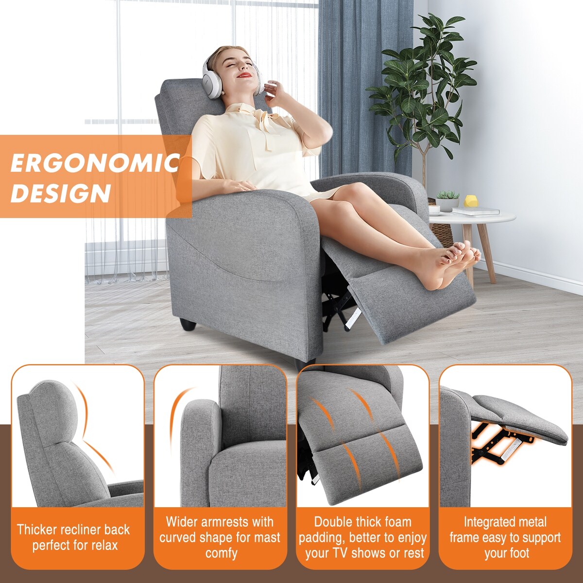 Fauteuil inclinable de salon en cuir synthétique avec massage et soutien lombaire
