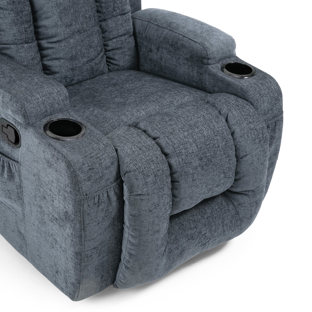 Fauteuil inclinable avec 5 modes de massage, chauffage et télécommande, deux porte-gobelets, inclinaison manuelle et poche de rangement latérale