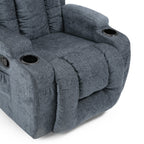Fauteuil inclinable avec 5 modes de massage, chauffage et télécommande, deux porte-gobelets, inclinaison manuelle et poche de rangement latérale