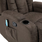Fauteuil inclinable avec 5 modes de massage, chauffage et télécommande, deux porte-gobelets, inclinaison manuelle et poche de rangement latérale