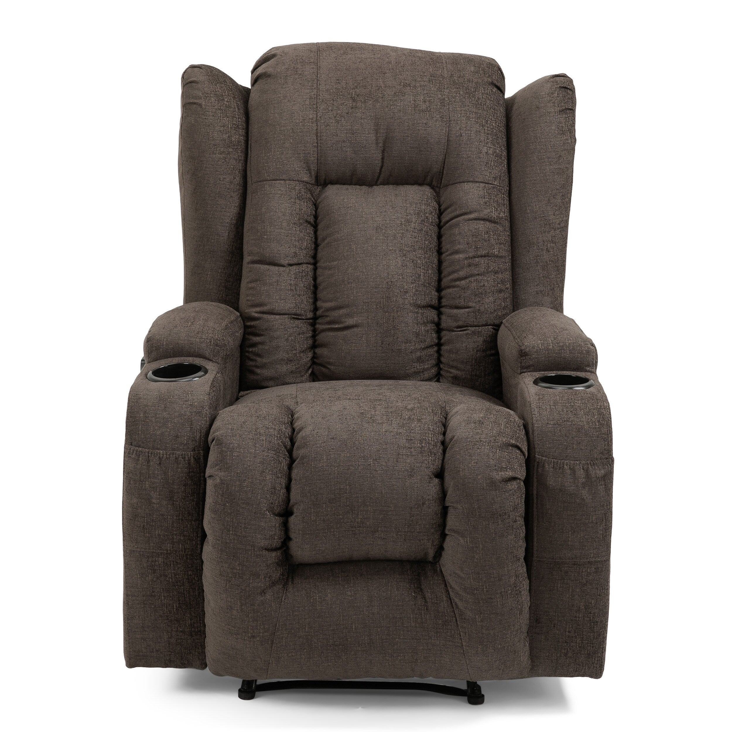 Fauteuil inclinable avec 5 modes de massage, chauffage et télécommande, deux porte-gobelets, inclinaison manuelle et poche de rangement latérale