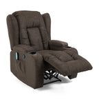Fauteuil inclinable avec 5 modes de massage, chauffage et télécommande, deux porte-gobelets, inclinaison manuelle et poche de rangement latérale