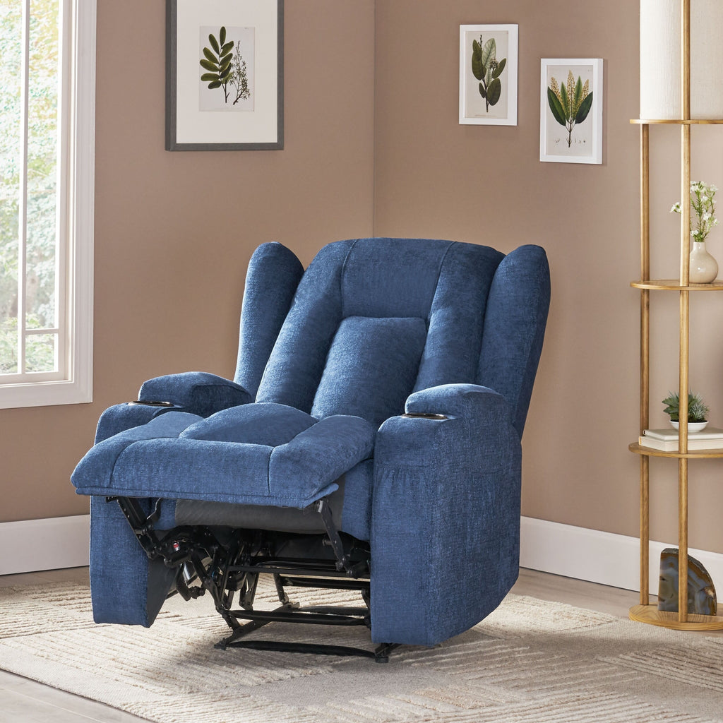 Fauteuil inclinable avec 5 modes de massage, chauffage et télécommande, deux porte-gobelets, inclinaison manuelle et poche de rangement latérale