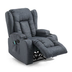 Fauteuil inclinable avec 5 modes de massage, chauffage et télécommande, deux porte-gobelets, inclinaison manuelle et poche de rangement latérale