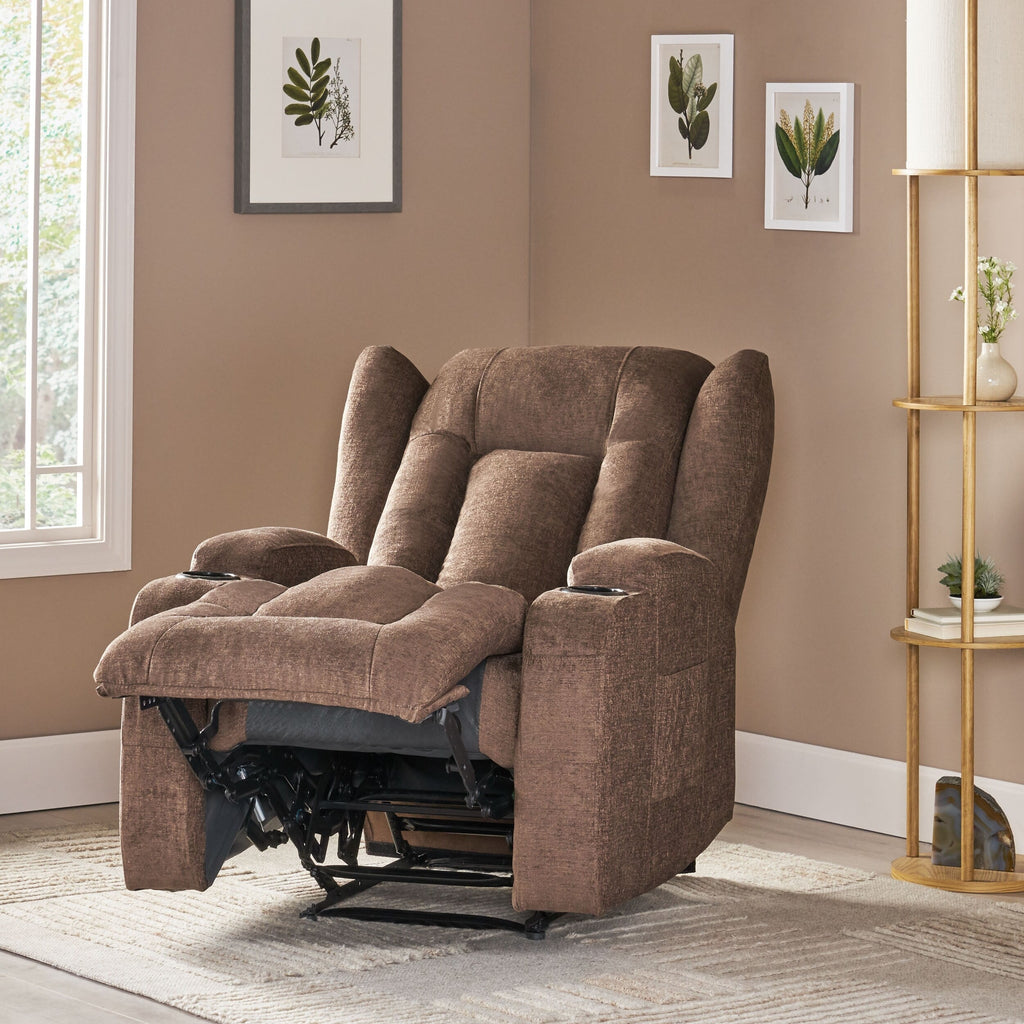 Fauteuil inclinable avec 5 modes de massage, chauffage et télécommande, deux porte-gobelets, inclinaison manuelle et poche de rangement latérale