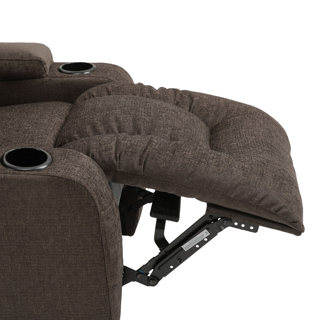 Fauteuil inclinable avec 5 modes de massage, chauffage et télécommande, deux porte-gobelets, inclinaison manuelle et poche de rangement latérale