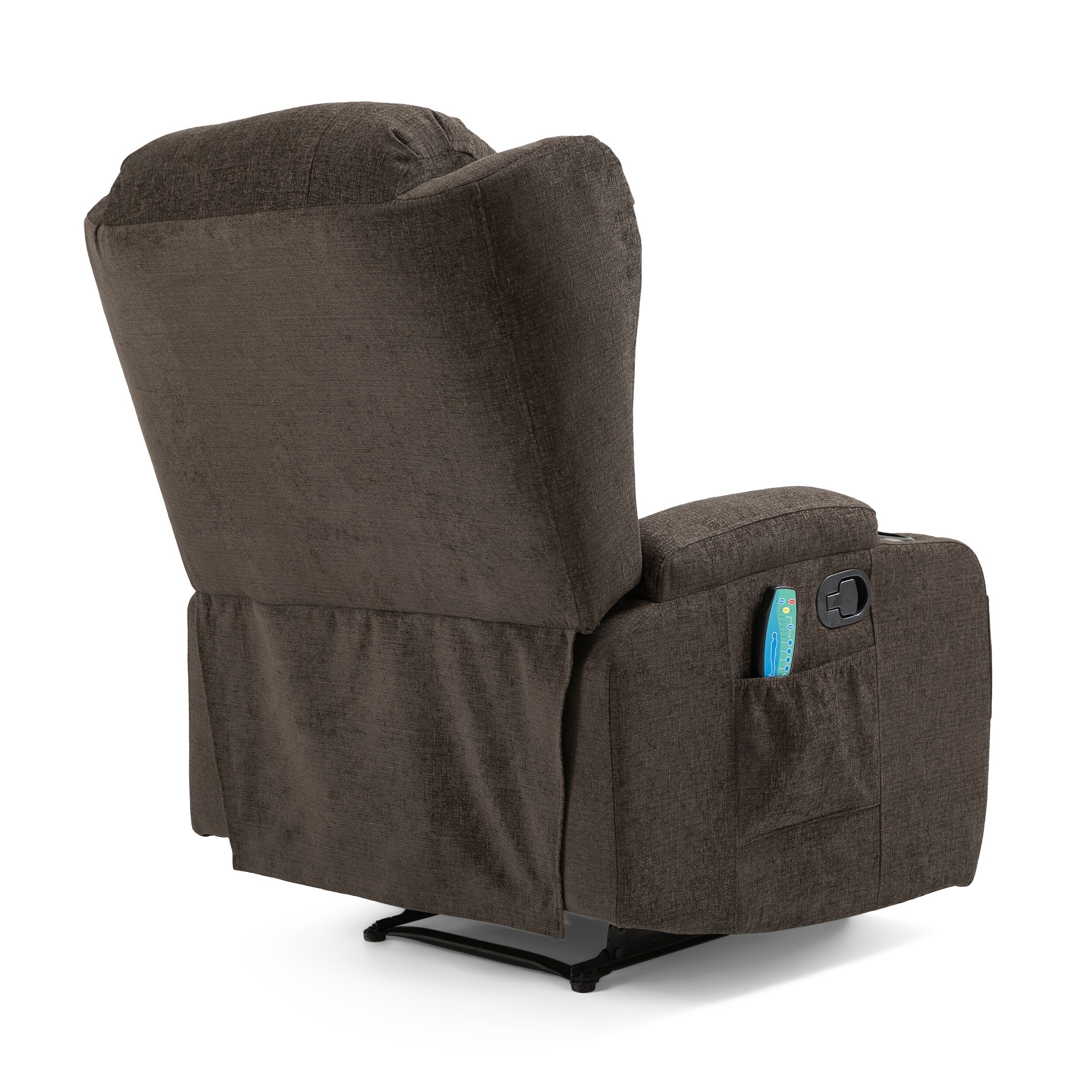 Fauteuil inclinable avec 5 modes de massage, chauffage et télécommande, deux porte-gobelets, inclinaison manuelle et poche de rangement latérale