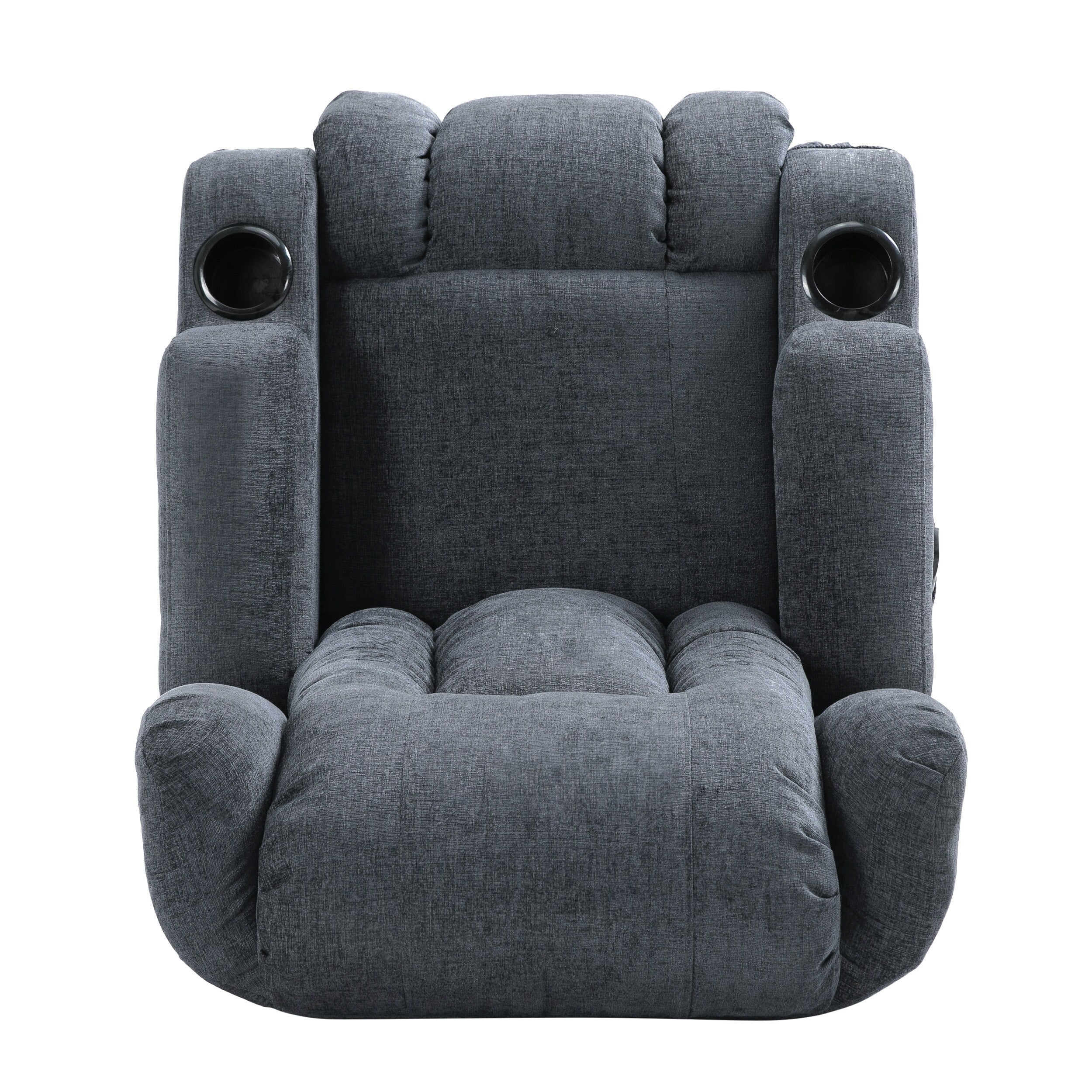 Fauteuil inclinable avec 5 modes de massage, chauffage et télécommande, deux porte-gobelets, inclinaison manuelle et poche de rangement latérale