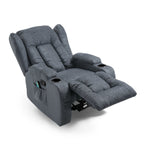Fauteuil inclinable avec 5 modes de massage, chauffage et télécommande, deux porte-gobelets, inclinaison manuelle et poche de rangement latérale