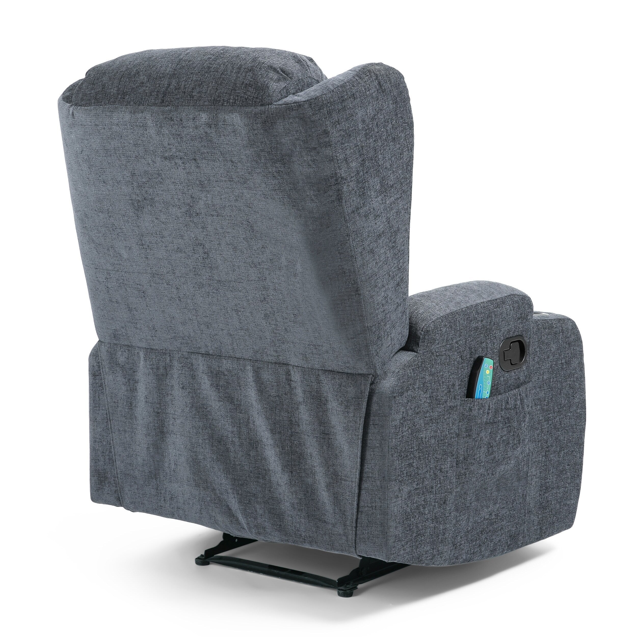 Fauteuil inclinable avec 5 modes de massage, chauffage et télécommande, deux porte-gobelets, inclinaison manuelle et poche de rangement latérale
