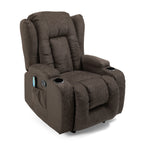 Fauteuil inclinable avec 5 modes de massage, chauffage et télécommande, deux porte-gobelets, inclinaison manuelle et poche de rangement latérale