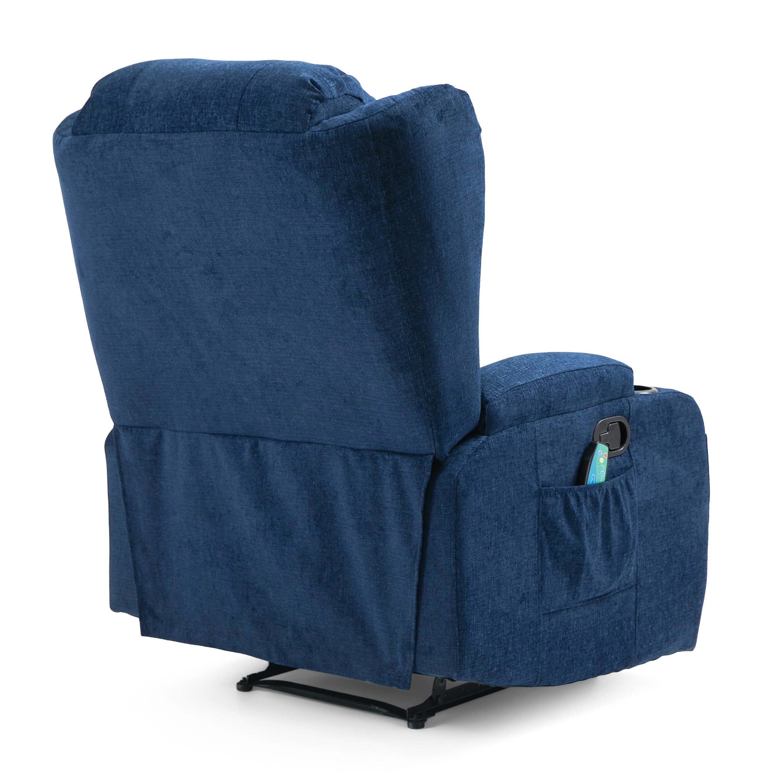 Fauteuil inclinable avec 5 modes de massage, chauffage et télécommande, deux porte-gobelets, inclinaison manuelle et poche de rangement latérale