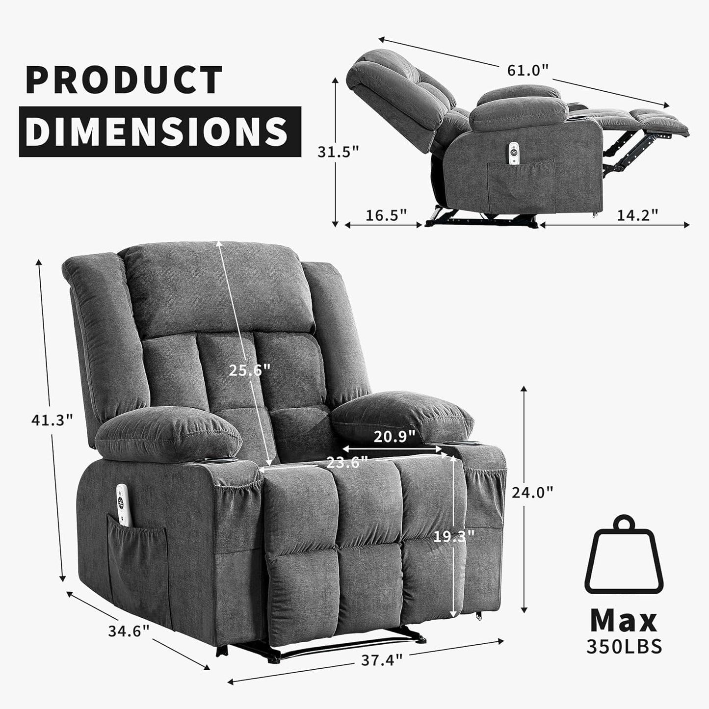 Fauteuil inclinable télécommandé avec chauffage et massage