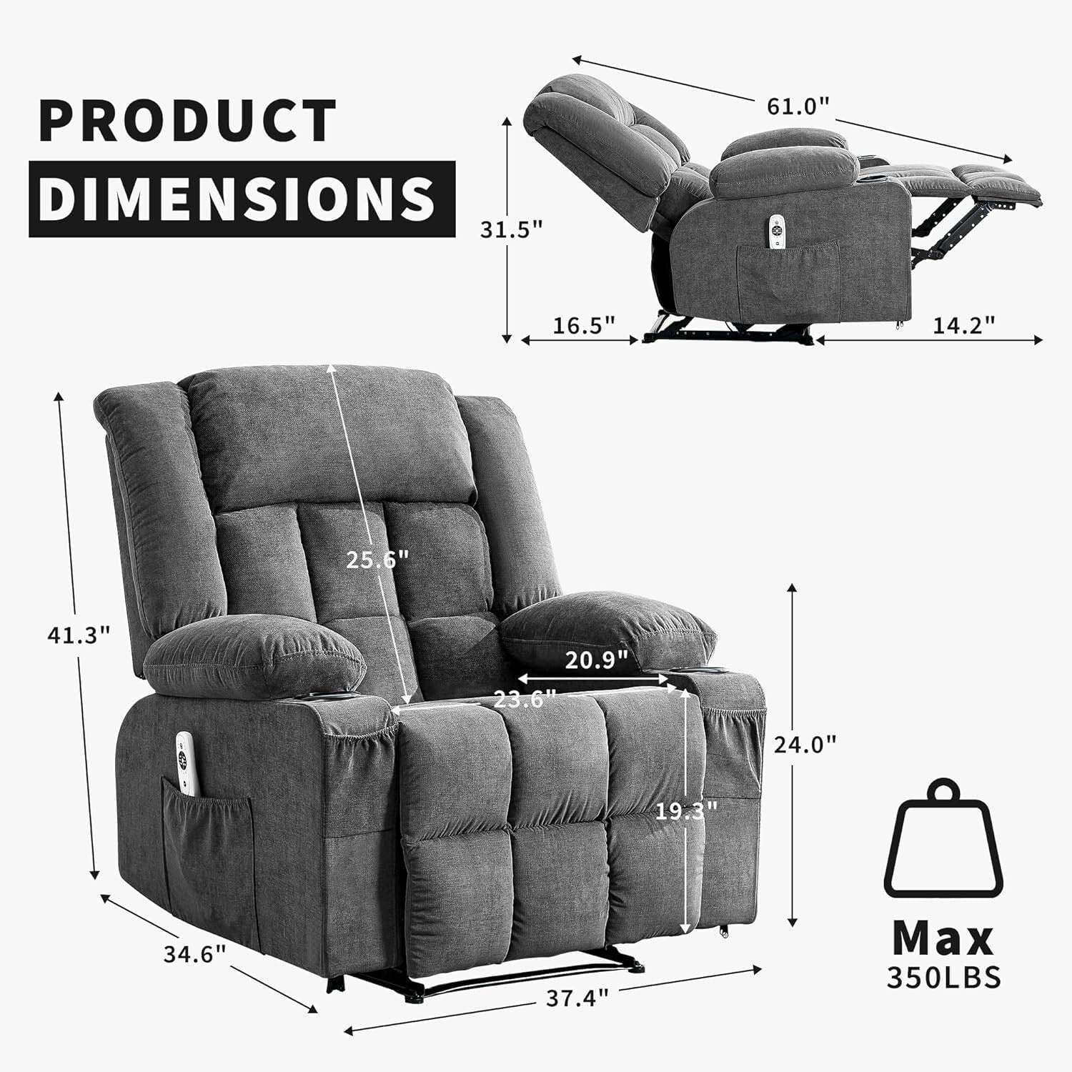 Fauteuil inclinable télécommandé avec chauffage et massage