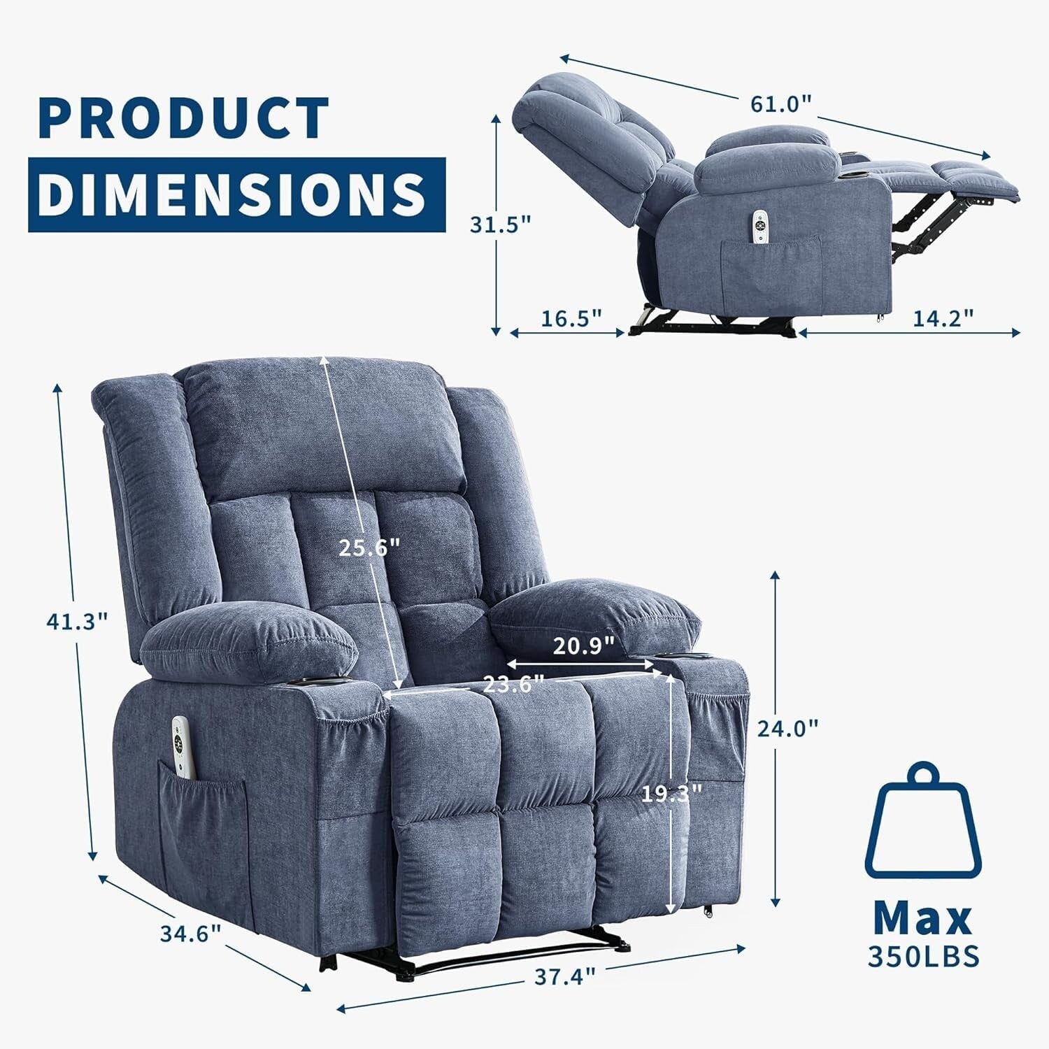 Fauteuil inclinable télécommandé avec chauffage et massage
