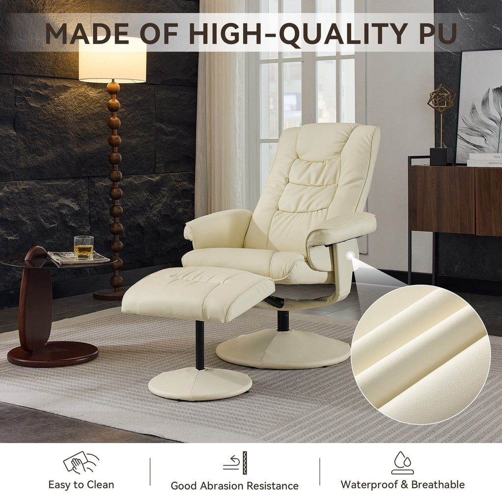 Fauteuil inclinable avec ottoman - Fauteuil de massage pivotant à 360° avec vibration à 5 points et siège chauffant, inclinable en PU réglable à 140°