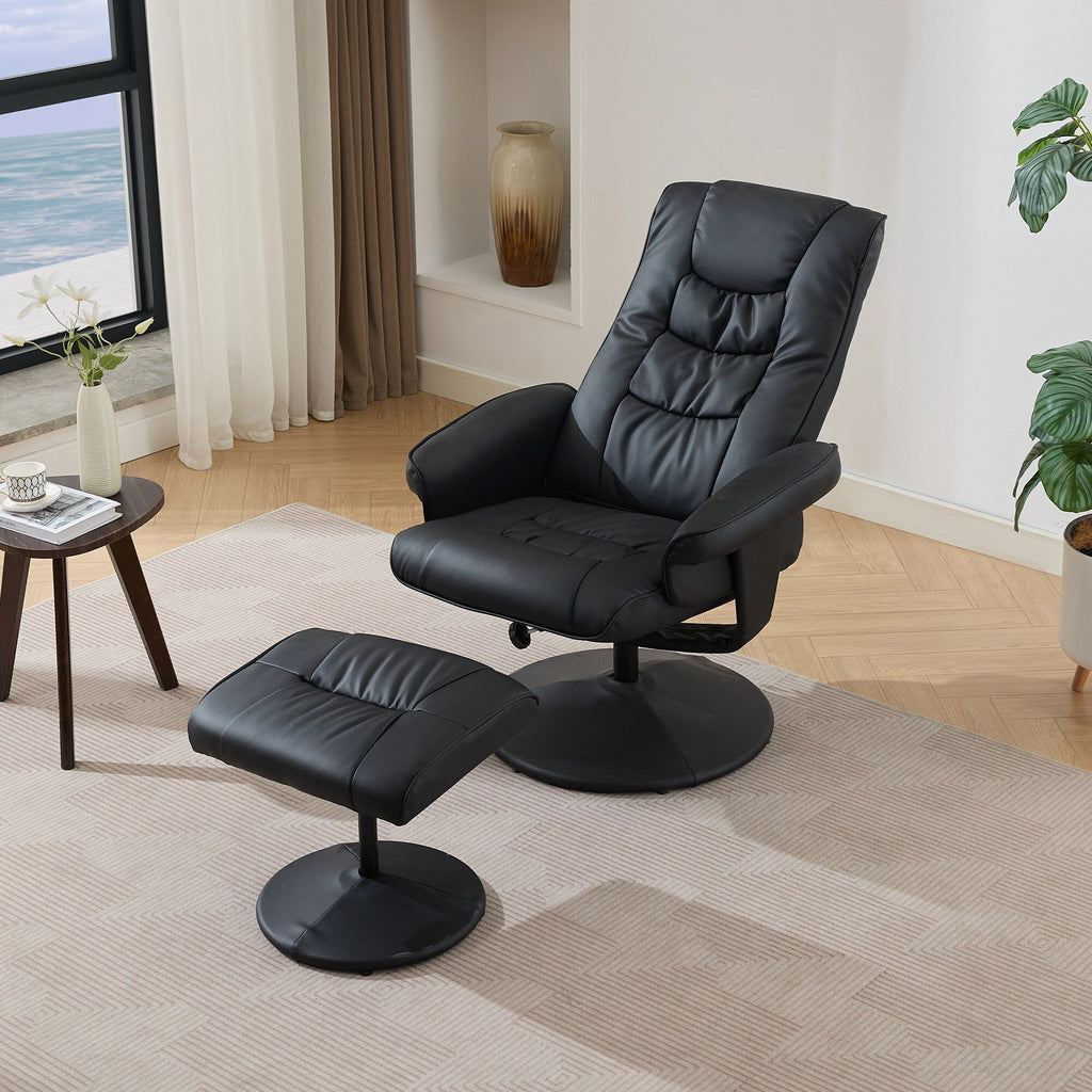 Fauteuil inclinable avec ottoman - Fauteuil de massage pivotant à 360° avec vibration à 5 points et siège chauffant, inclinable en PU réglable à 140°