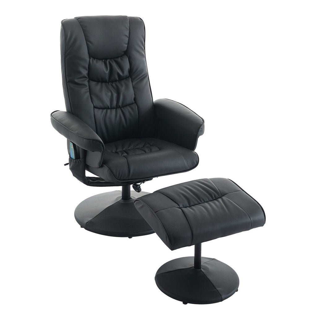 Fauteuil inclinable avec ottoman - Fauteuil de massage pivotant à 360° avec vibration à 5 points et siège chauffant, inclinable en PU réglable à 140°