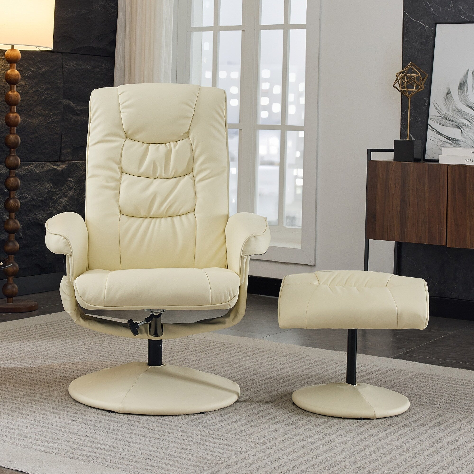 Fauteuil inclinable avec ottoman - Fauteuil de massage pivotant à 360° avec vibration à 5 points et siège chauffant, inclinable en PU réglable à 140°
