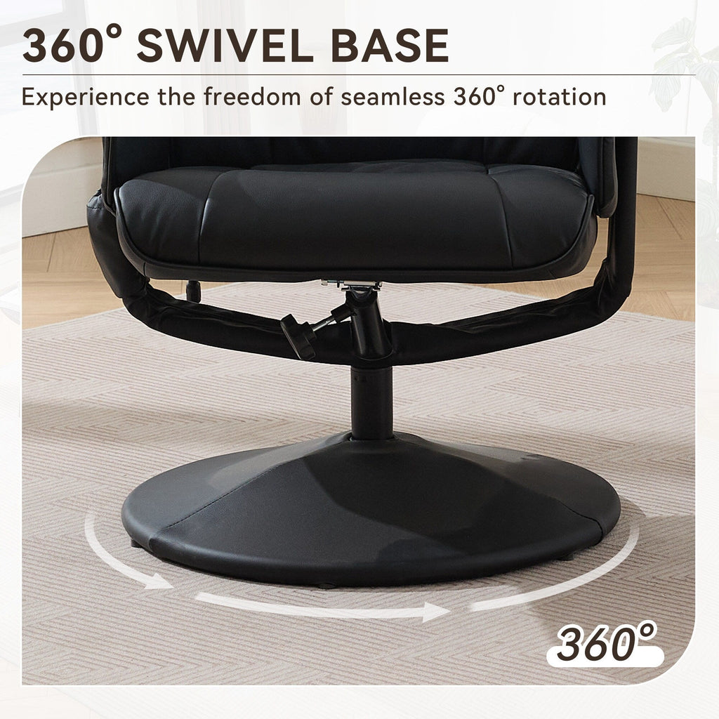 Fauteuil inclinable avec ottoman - Fauteuil de massage pivotant à 360° avec vibration à 5 points et siège chauffant, inclinable en PU réglable à 140°