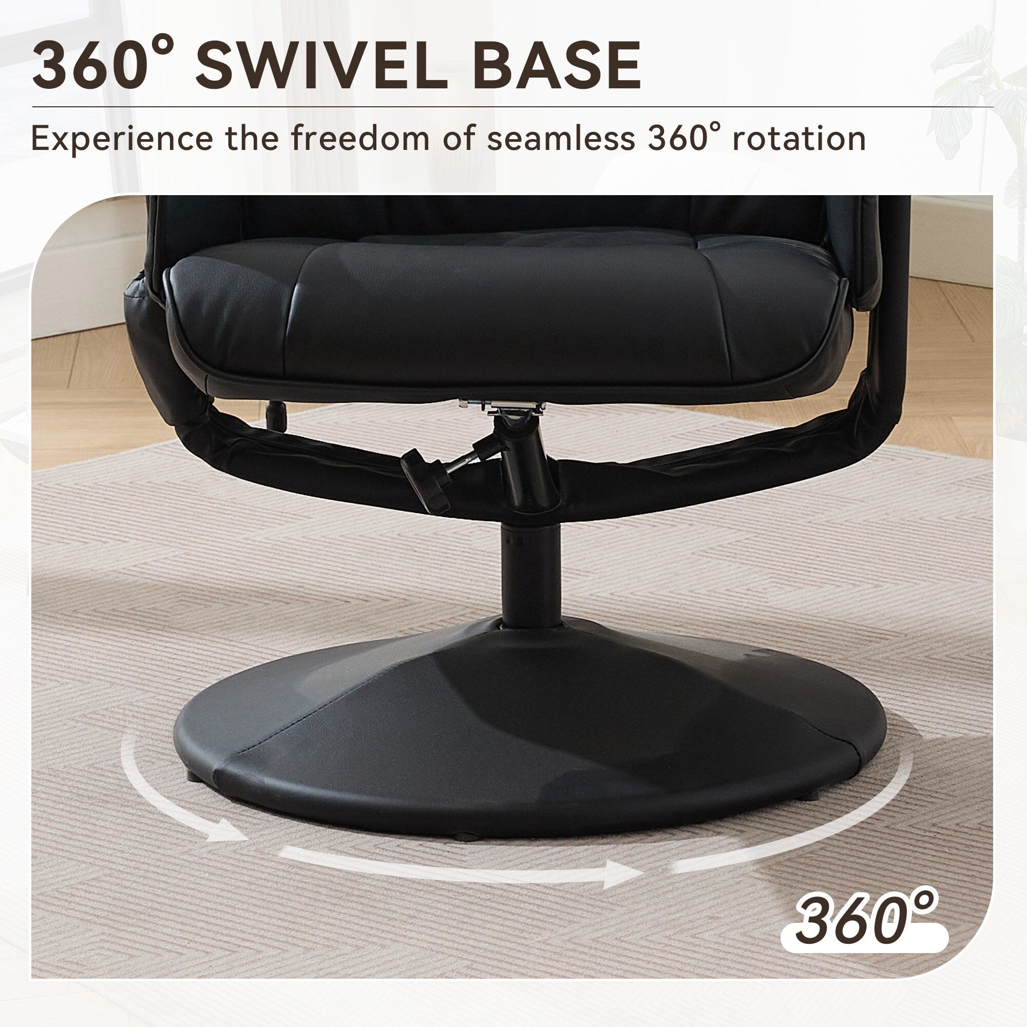 Fauteuil inclinable avec ottoman - Fauteuil de massage pivotant à 360° avec vibration à 5 points et siège chauffant, inclinable en PU réglable à 140°