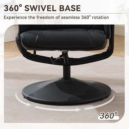 Fauteuil inclinable avec ottoman - Fauteuil de massage pivotant à 360° avec vibration à 5 points et siège chauffant, inclinable en PU réglable à 140°