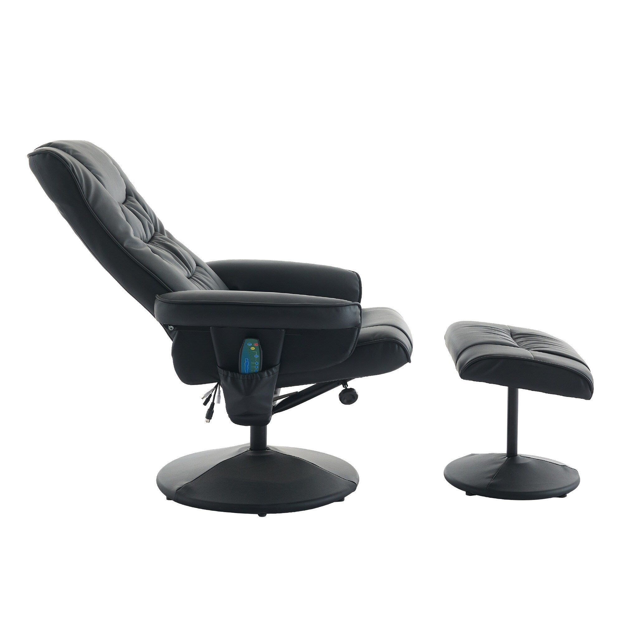 Fauteuil inclinable avec ottoman - Fauteuil de massage pivotant à 360° avec vibration à 5 points et siège chauffant, inclinable en PU réglable à 140°