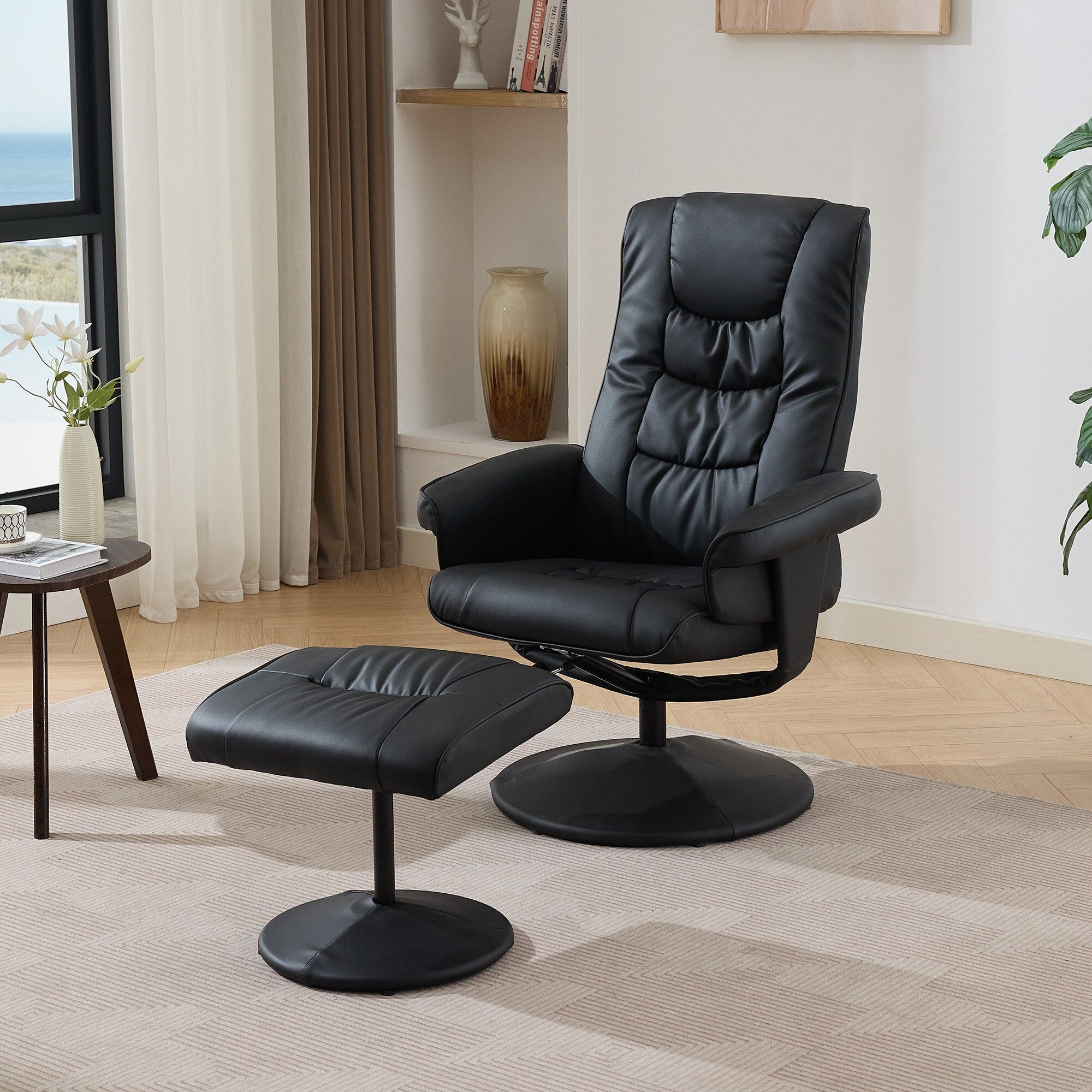 Fauteuil inclinable avec ottoman - Fauteuil de massage pivotant à 360° avec vibration à 5 points et siège chauffant, inclinable en PU réglable à 140°