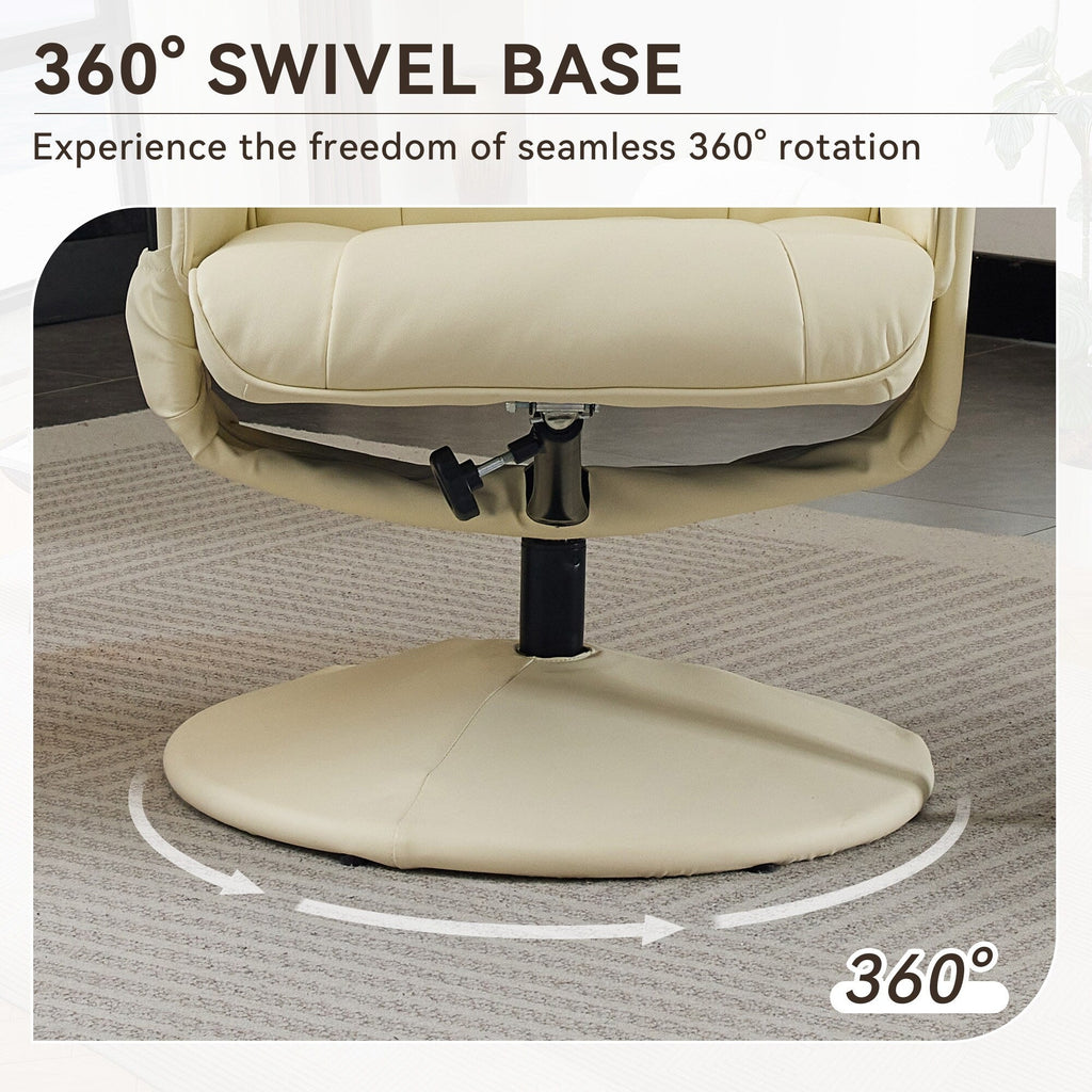 Fauteuil inclinable avec ottoman - Fauteuil de massage pivotant à 360° avec vibration à 5 points et siège chauffant, inclinable en PU réglable à 140°