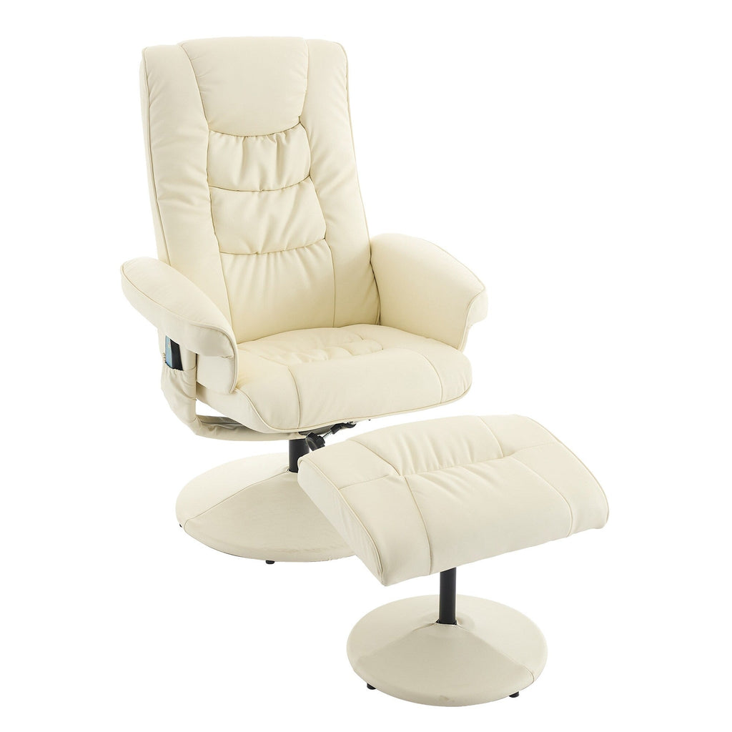 Fauteuil inclinable avec ottoman - Fauteuil de massage pivotant à 360° avec vibration à 5 points et siège chauffant, inclinable en PU réglable à 140°