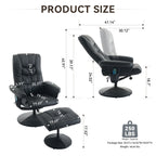 Fauteuil inclinable avec ottoman - Fauteuil de massage pivotant à 360° avec vibration à 5 points et siège chauffant, inclinable en PU réglable à 140°