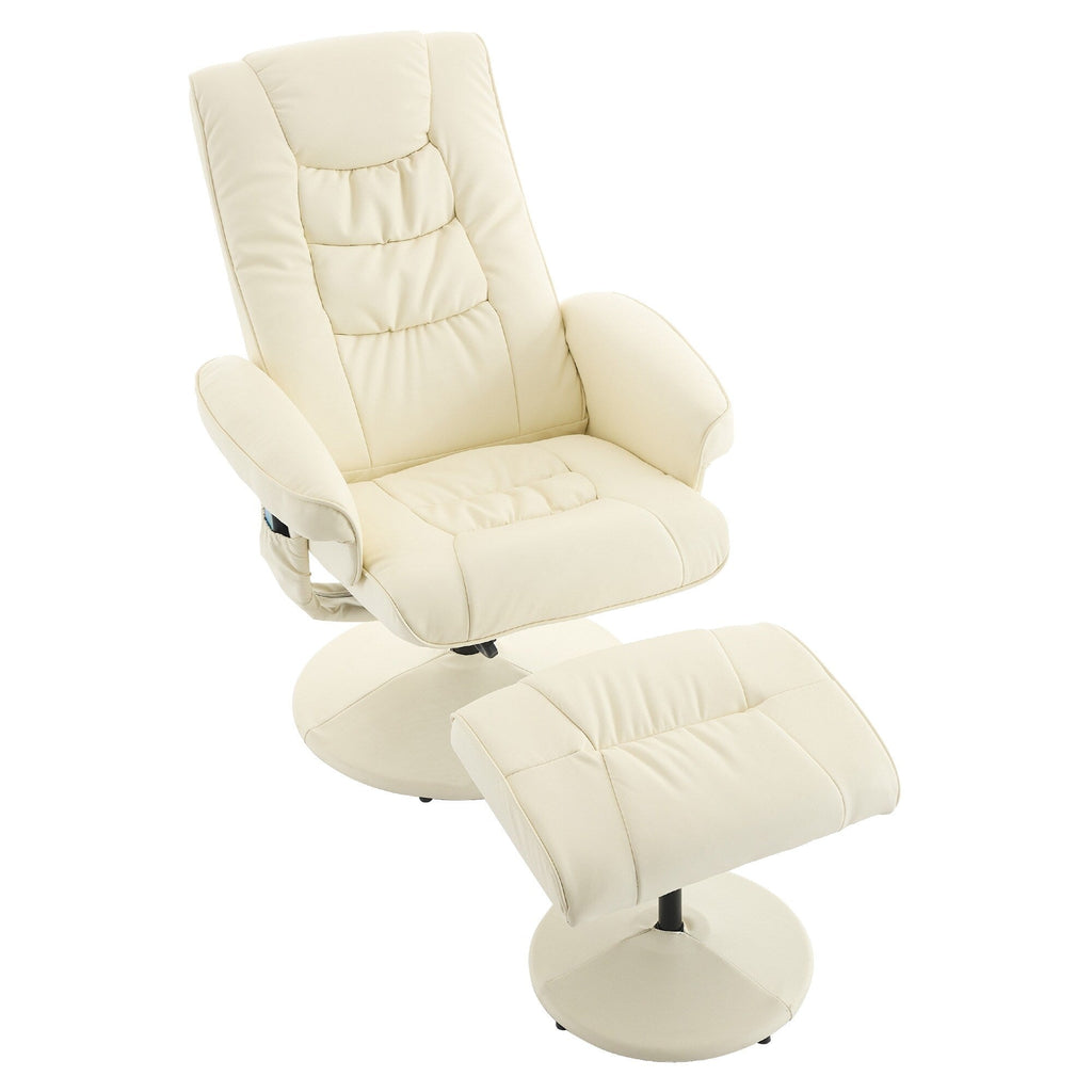 Fauteuil inclinable avec ottoman - Fauteuil de massage pivotant à 360° avec vibration à 5 points et siège chauffant, inclinable en PU réglable à 140°