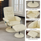 Fauteuil inclinable avec ottoman - Fauteuil de massage pivotant à 360° avec vibration à 5 points et siège chauffant, inclinable en PU réglable à 140°
