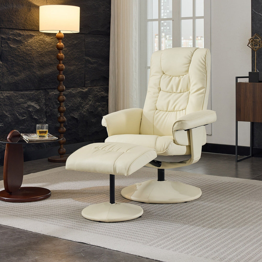 Fauteuil inclinable avec ottoman - Fauteuil de massage pivotant à 360° avec vibration à 5 points et siège chauffant, inclinable en PU réglable à 140°