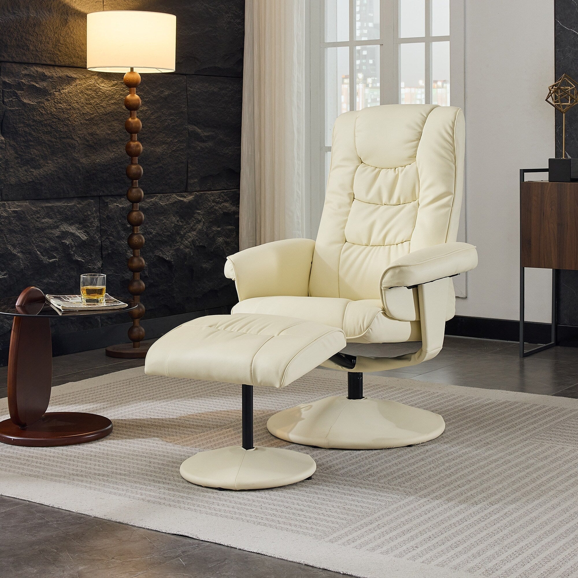 Fauteuil inclinable avec ottoman - Fauteuil de massage pivotant à 360° avec vibration à 5 points et siège chauffant, inclinable en PU réglable à 140°