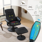 Fauteuil inclinable avec ottoman - Fauteuil de massage pivotant à 360° avec vibration à 5 points et siège chauffant, inclinable en PU réglable à 140°