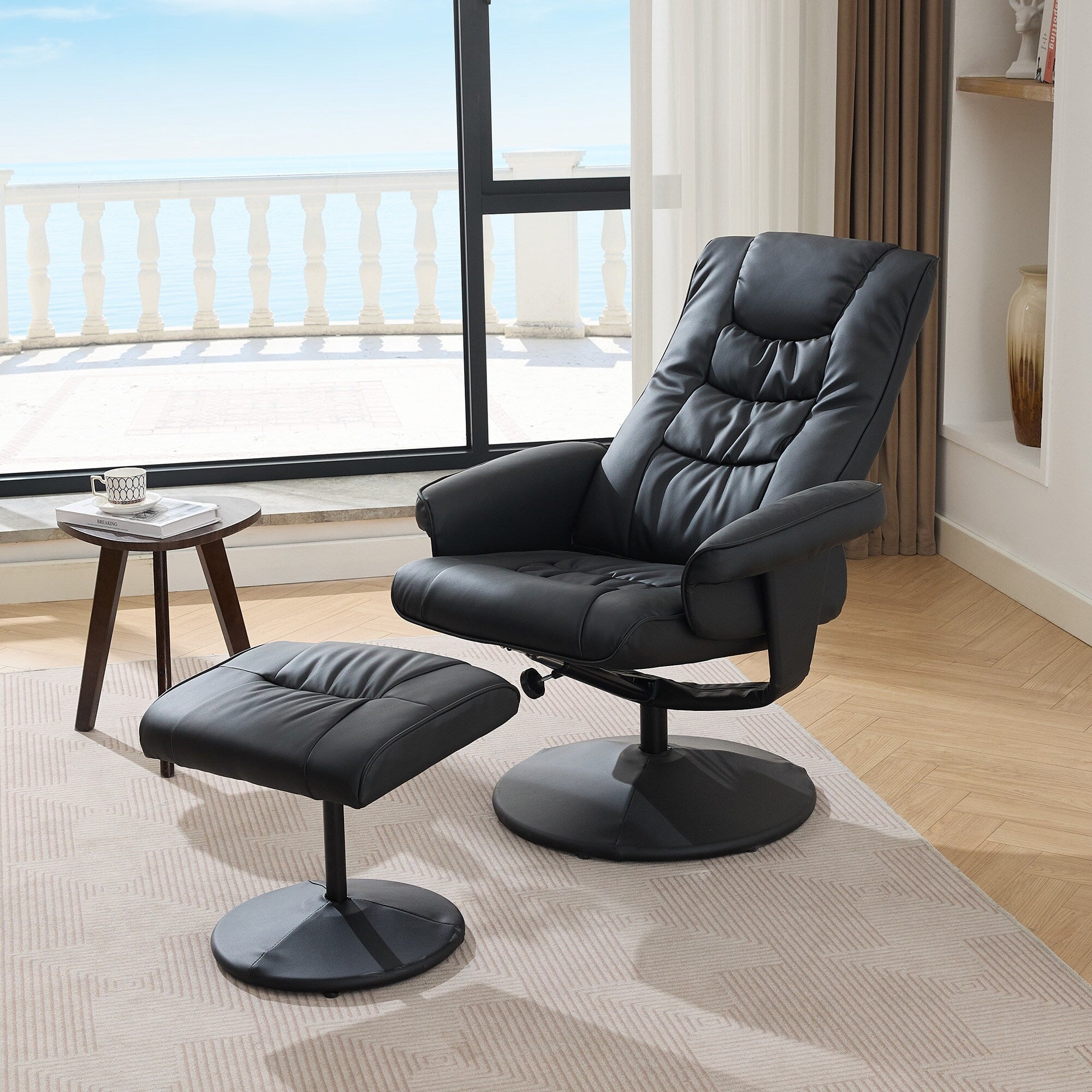 Fauteuil inclinable avec ottoman - Fauteuil de massage pivotant à 360° avec vibration à 5 points et siège chauffant, inclinable en PU réglable à 140°