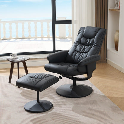 Fauteuil inclinable avec ottoman - Fauteuil de massage pivotant à 360° avec vibration à 5 points et siège chauffant, inclinable en PU réglable à 140°