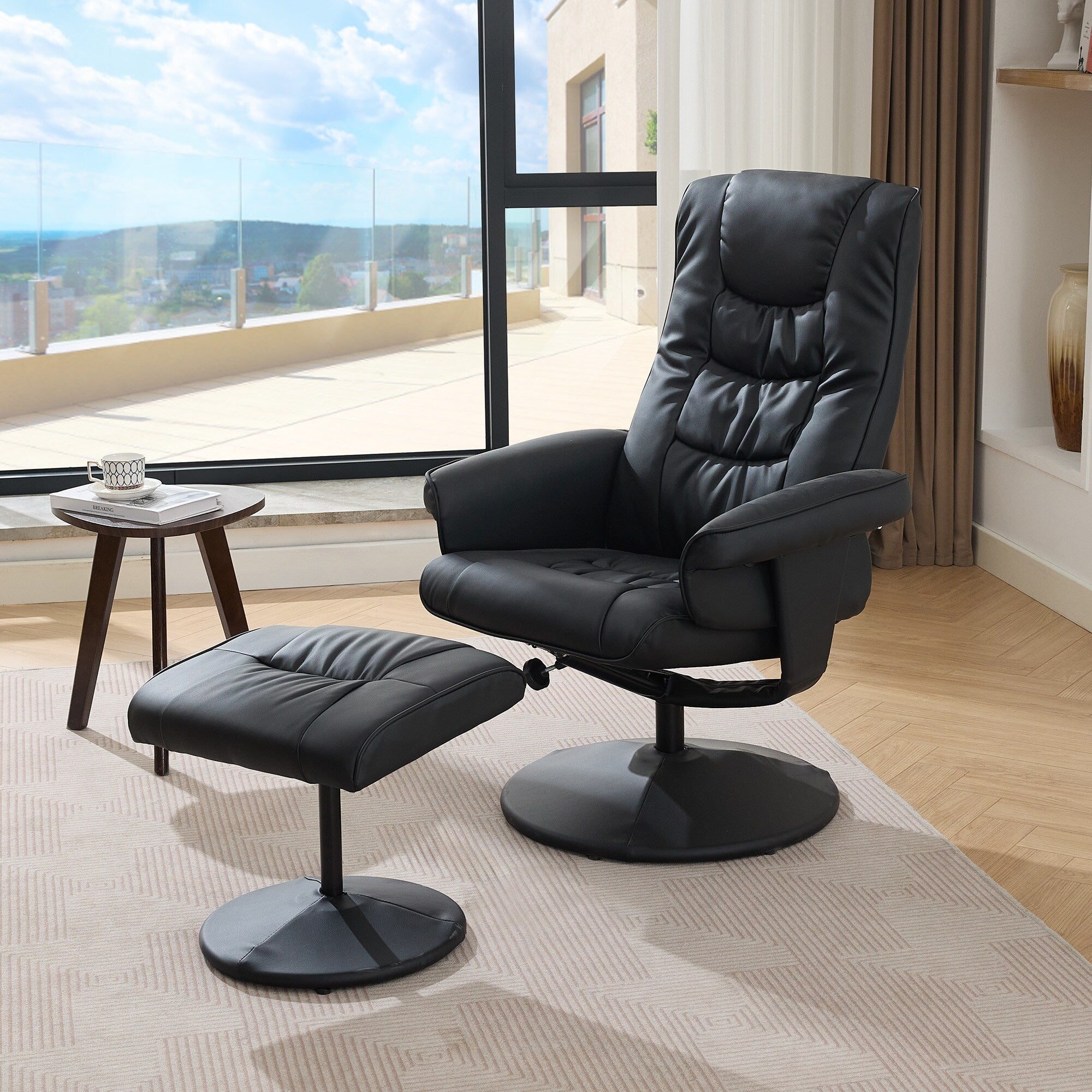 Fauteuil inclinable avec ottoman - Fauteuil de massage pivotant à 360° avec vibration à 5 points et siège chauffant, inclinable en PU réglable à 140°