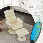 Fauteuil inclinable avec ottoman - Fauteuil de massage pivotant à 360° avec vibration à 5 points et siège chauffant, inclinable en PU réglable à 140°