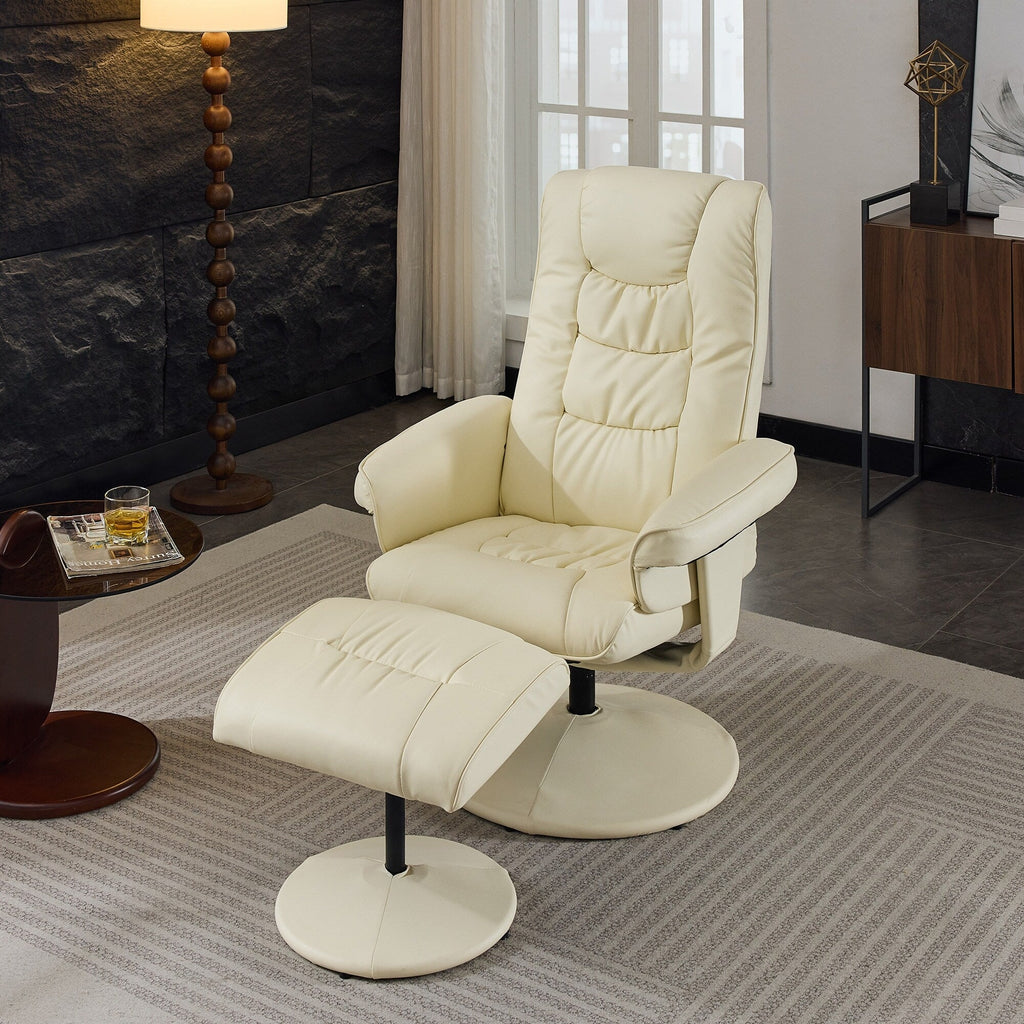 Fauteuil inclinable avec ottoman - Fauteuil de massage pivotant à 360° avec vibration à 5 points et siège chauffant, inclinable en PU réglable à 140°