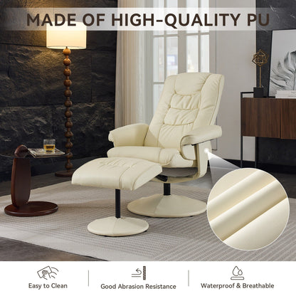 Fauteuil inclinable avec ottoman - Fauteuil de massage pivotant à 360° avec siège chauffant à vibrations à 5 points, réglable à 140°
