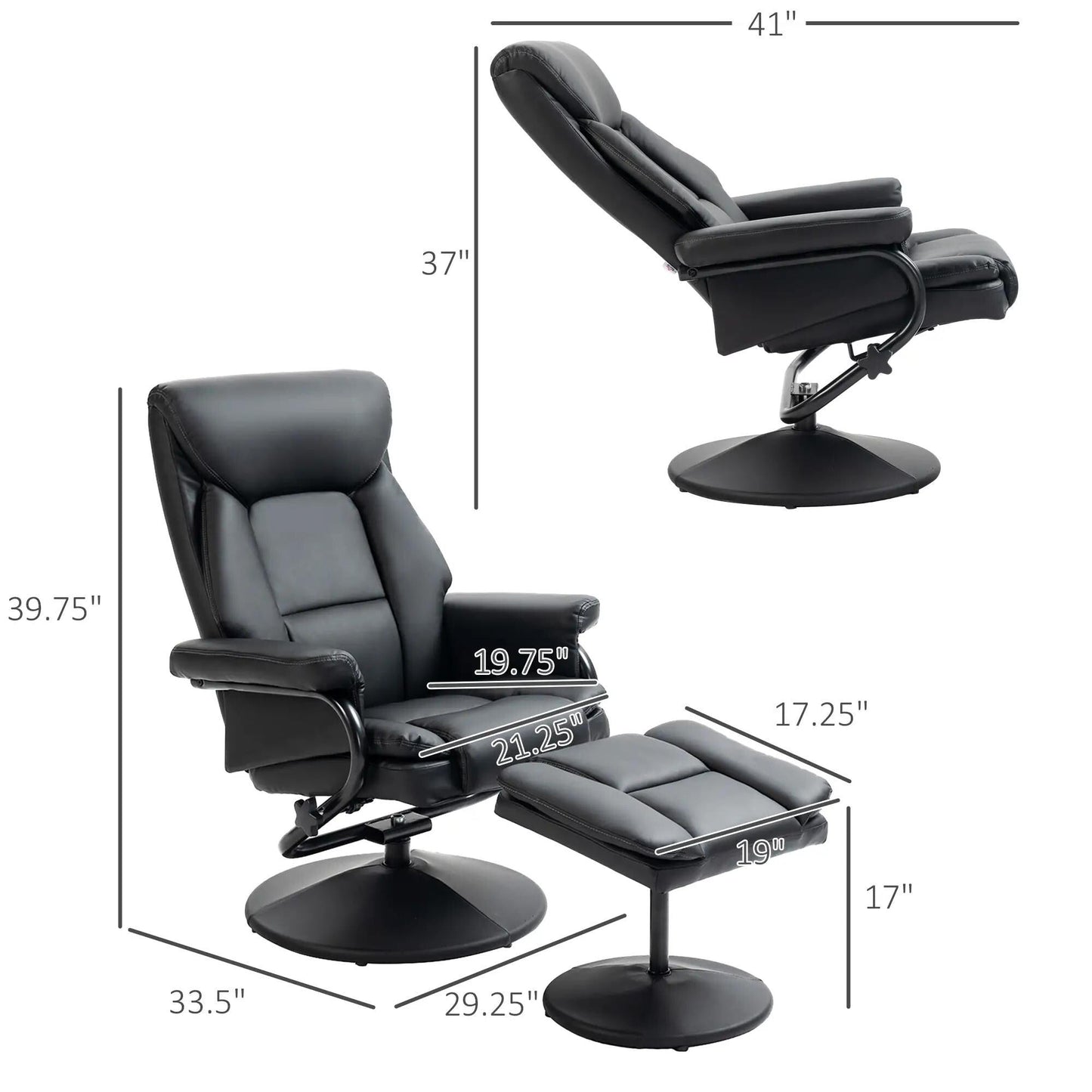 Fauteuil inclinable avec ottoman pivotant, similicuir